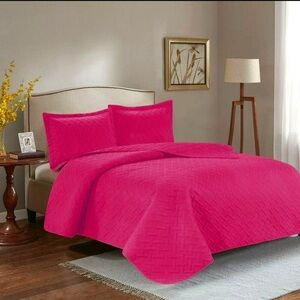 3PC Quilt Bedspread Set Oversized King Fuchsia Purple
